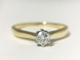 14 K Bicolor Gouden Solitair Ring ca 0.20 crt Briljantgeslepen Diamant H/VVS1