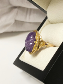 Handvervaardigd Antiek Gouden Ring Geslepen Amethyst - 5,05 g