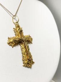 14 K Antiek Gouden Hanger Kruis Met Jezus Figuur - 5 cm