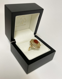 Antiek 14 K Gouden Entourage Ring Facet Geslepen Carneool