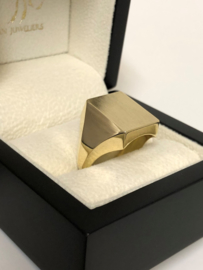 14 K Gouden Heren Zegelring - Model Rechthoek / Geruwd