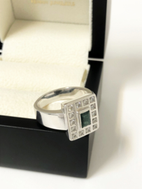 Art Deco 18 K Massief Gouden Ring Smaragd / 0.70 ct Diamant - H/VS2