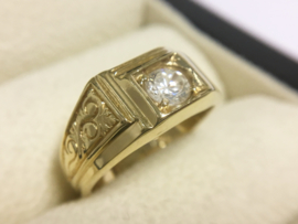 14 K Gouden Heren Ring (bewerkt) 0,50 crt Heldere Zirkonia