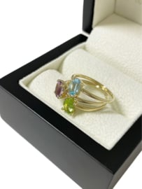 Set 14 K Gouden Solitair Ringen Topaas Peridoot Amethist - Edelstenen