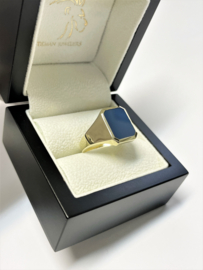 14 K Massief Gouden Heren Zegelring Blauw Lagensteen