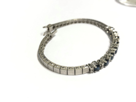 14 K Gesatineerd Witgouden Schakel Armband Alliance ca 5.9 ct Ovaal Saffier / 0.27 ct Briljant Geslepen Diamant