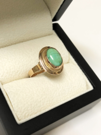 Antiek 14 K Rosé Gouden Ring Ovaal Cabochon Groen Turkoois