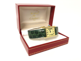 Must de Cartier Tank Quartz Roman Dial Dames Polshorloge Goud / Croco Groen