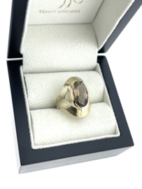 Vintage 8 Karaat Dames Ring Ovaal Gefacetteerd Rookkwarts