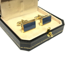 Handvervaardigd 14 K Gouden Rechthoek Manchetknopen Blauwlagen Wapengravure Optie - 14 g