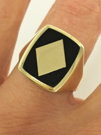 14 K Gouden Heren Zegel Ring Onyx / Ruiten - 6,7 g