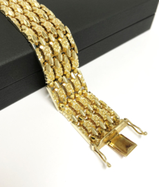Brede Antiek Gouden Schakel Armband Vergeet Mij Nietjes - 19 cm / 31,44 g