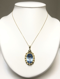 Antiek Gouden Hanger 6.3 ct Facet Geslepen Blauw Spinel  - 4,5 cm