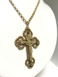 19e-Eeuws Handvervaardigd Jasseron Collier Kruis Hanger Corpus INRI - 70 cm