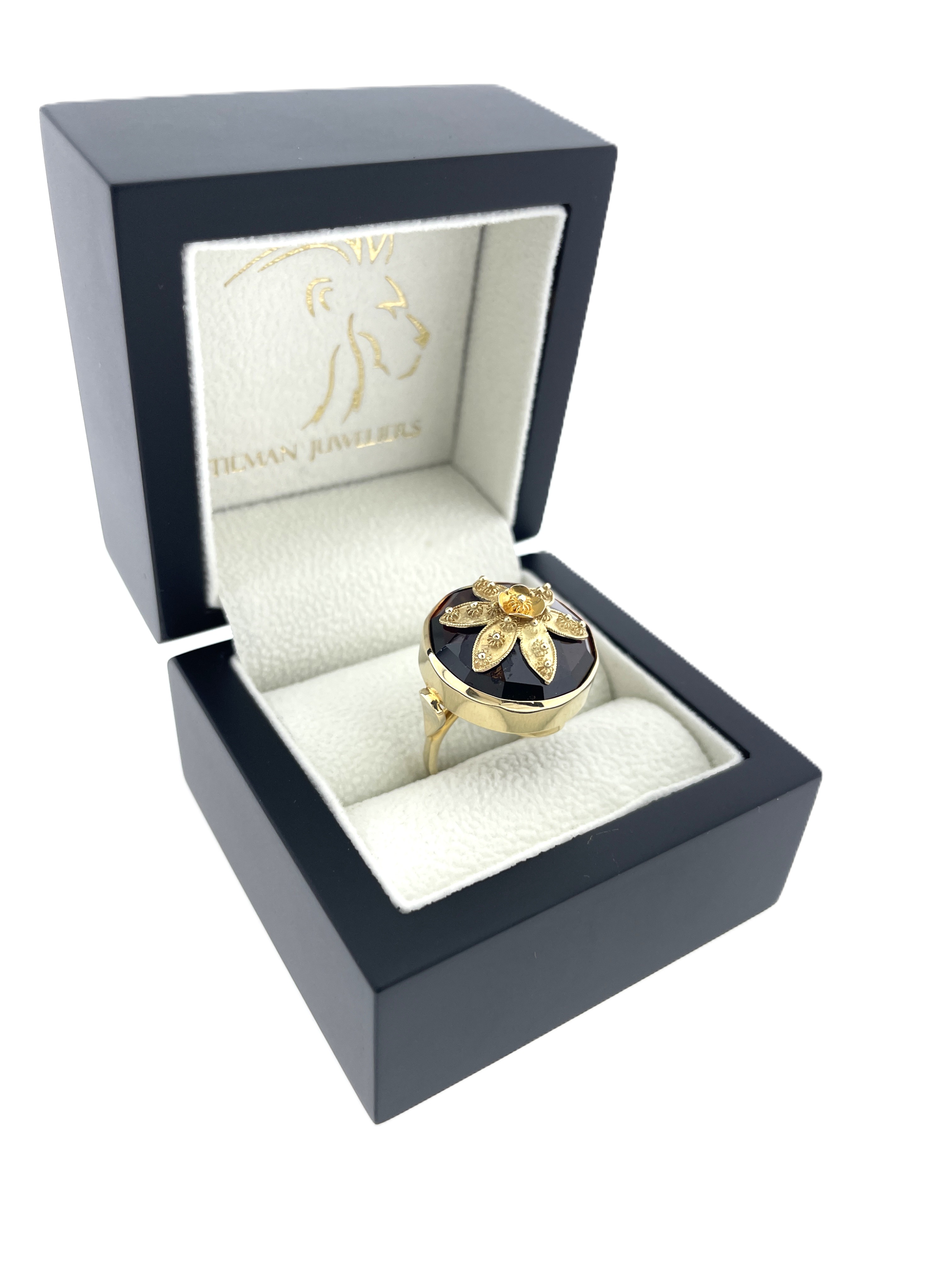 Antiek Gouden Ring Facet Geslepen Granaat Bloem Zeeuwse Knoopjes - 9,9 g