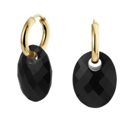 14 K Gouden (Klap) Creolen Met Onyx Hangers