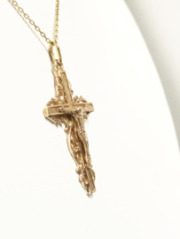 14 K Antiek Gouden Hanger - Kruis Met Jezus Figuur / 3 cm