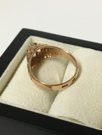 Antiek 14 K Rosé Gouden Solitair Ring 0.45 crt Briljantgeslepen Diamant