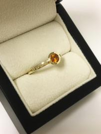 14 K Gouden Solitair Ring Briljant Geslepen Smokey Citrien