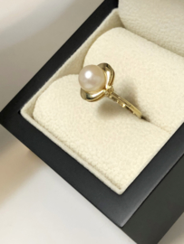 14 K Antiek Gouden Dames Ring Met Parel - 7,7 mm