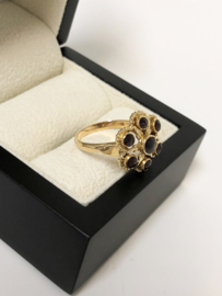 Antiek 14 K Gouden Rozet Ring Facetgeslepen Granaat