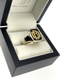 14 K Massief Gouden Heren Monogram Ring B/D Onyx - 12.9 g