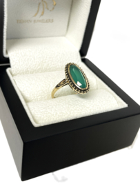 14 Karaat Gouden Vintage Ring Gefacetteerd Groen Agaat - 18 x 10.5 mm