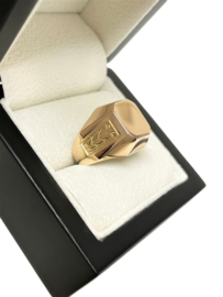 14 Karaat Rosé Gouden Heren Cachet Ring Florale Gravure