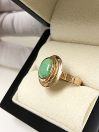 Antiek 14 K Rosé Gouden Ring Ovaal Cabochon Groen Turkoois