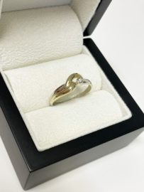 14 K Bicolor Gouden Fantasie Ring 0.02 ct Briljant Geslepen Diamant