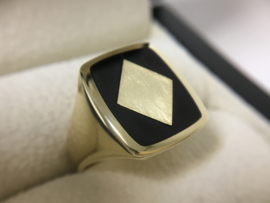 14 K Gouden Heren Zegelring Onyx / Ruiten - 7,15 g