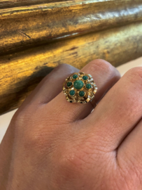 14 K Antiek Gouden Rozet Ring Cabochon Geslepen Aventurijn