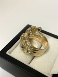 Grote Zware Heren Ring Slangen Briljantgeslepen Diamant / Robijn - 16 g