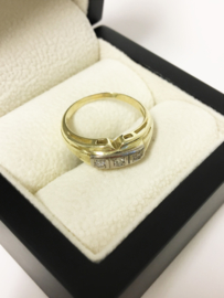 Antiek 14 K Bicolor Gouden Ring 0.09 crt Briljantgeslepen Diamant