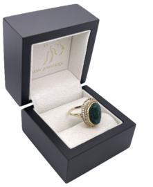 Vintage 14 K Gouden Ovaal Malachiet Camee Ring