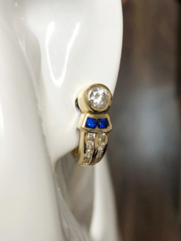 14 K Gouden Oorhangers Briljant Geslepen Zirkonia - Wit / Blauw