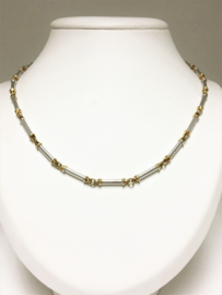 14 K Bicolor Gouden Schakel Collier + Bijpassende Armband - 33,38 g