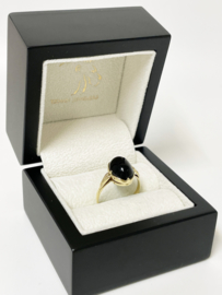 Antiek 14 K Gouden Ring Cabochon Ovaal Geslepen Obsidiaan