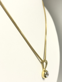 14 K Gouden Slangen Collier Solitair Hanger Heldere Briljant Geslepen Cubic Zirkonia - 47,5 cm