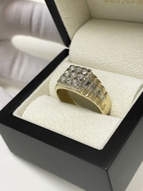 14 K Bicolor Gouden Heren Rolex Ring Briljant Geslepen Diamant - 8,4 g
