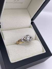 14 Karaat Bicolor Gouden Fantasie Ring Briljant Geslepen Heldere Cubic Zirkonia