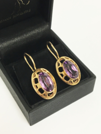 Antiek 14 K Gouden Oorhangers Facetgeslepen Amethyst - 3,2 cm