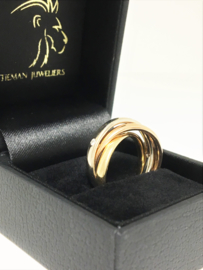 18 K Tricolor 3-Band Ring 0.15 crt Briljantgeslepen Diamant