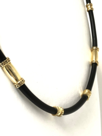 Versace Motief Rubberen Ketting met 14 K Gouden Tussenliggers - 62 cm