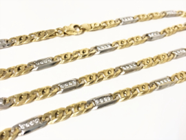 18 K Massief Gouden Valkoog Schakelketting Witgouden Tussenliggers ca 2,2 crt Diamant - 59 cm / 48,4 g