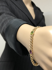 Gouden Gourmet Armband Amethyst Citrien Rhodoliet Peridot Granaat - 19 cm / 20 g / 7,5 mm
