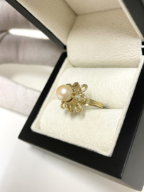 14 Karaat Antiek Gouden Fantasie Ring Cultivé Zoetwater Parel