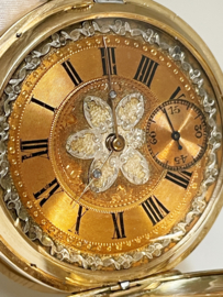 Antiek Remontoir Cylindre 14 K Gouden Zakhorloge Savonet met Ketting - 1880