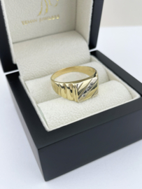 14 K Massief Gouden Heren Ring 0.06 ct Briljant Geslepen Diamant