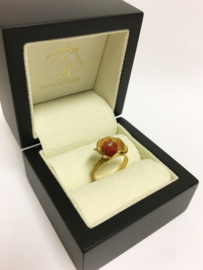 Antiek Handvervaardigd 18 K Gouden Bloem Ring Bloedkoraal Diamant